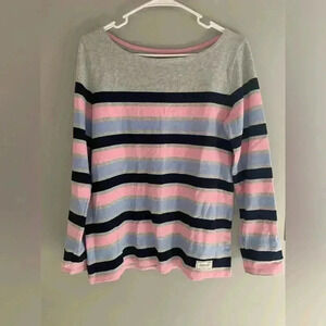 Woman’s Authentic Talbots Pink & Blue Striped Crew Neck Long Sleeve Sweater SzS